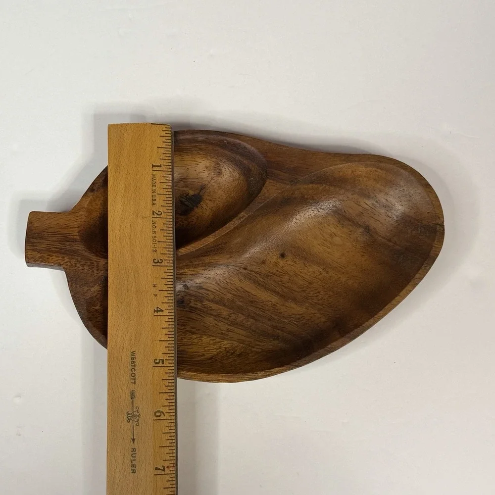 Vintage Monkey Pod Wood Carved Hand Crafted Leaf Tray Philippines